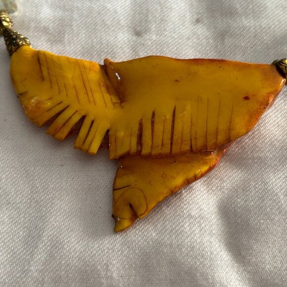 Boho Leaf Statement Necklace Green Beads Crystal Accents Nature Pendant - Picture 6 of 8